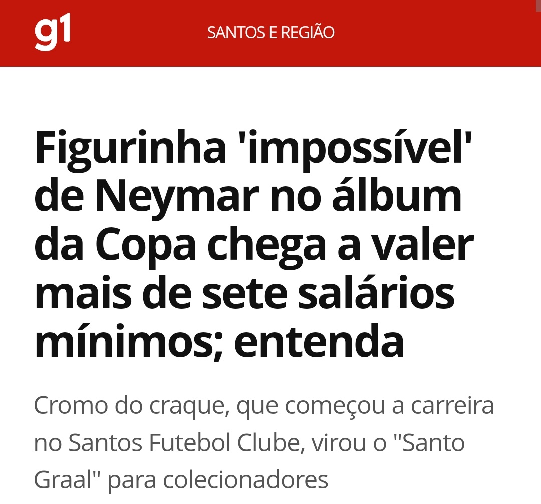 Figurinha 'impossível' de Neymar no álbum da Copa chega a valer