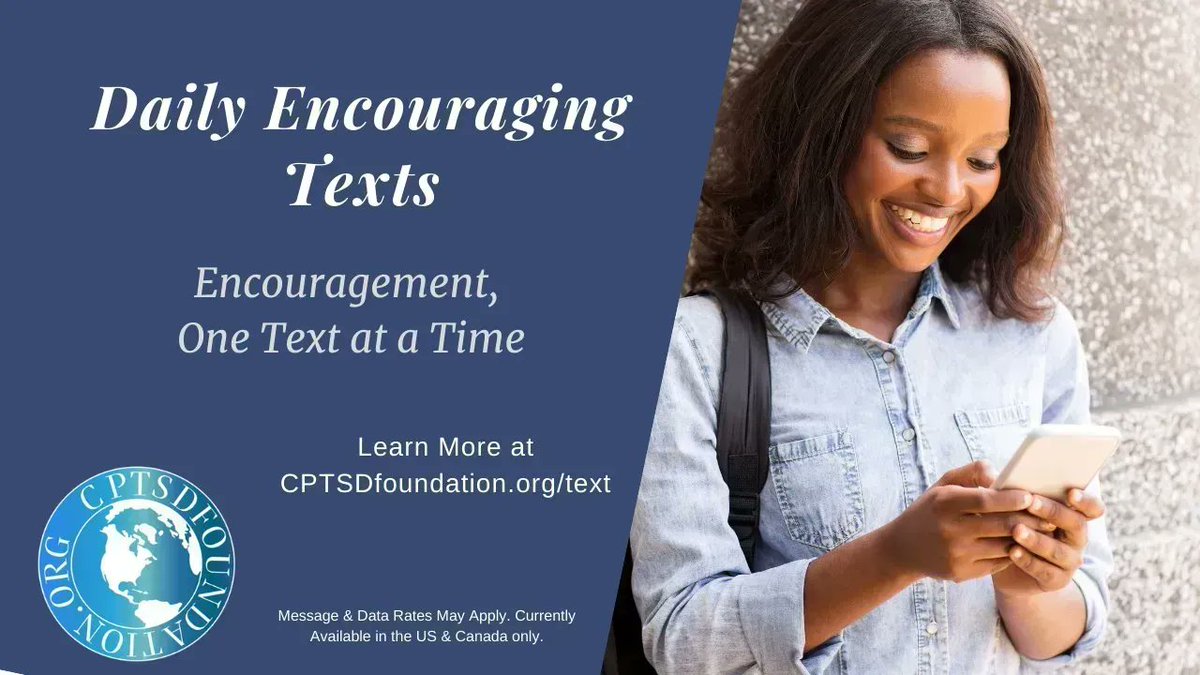 cptsdfoundation's tweet photo. Fuel your trauma recovery journey one text at a time. Get your daily boost of encouragement delivered directly to your mobile.
To subscribe, visit https://t.co/uQRFvEc8hI
*Available only in the U.S.
#CPTSDRecovery #BecauseWeAreWorthIt #StaySafeHelpOthers https://t.co/DwExTdce7o