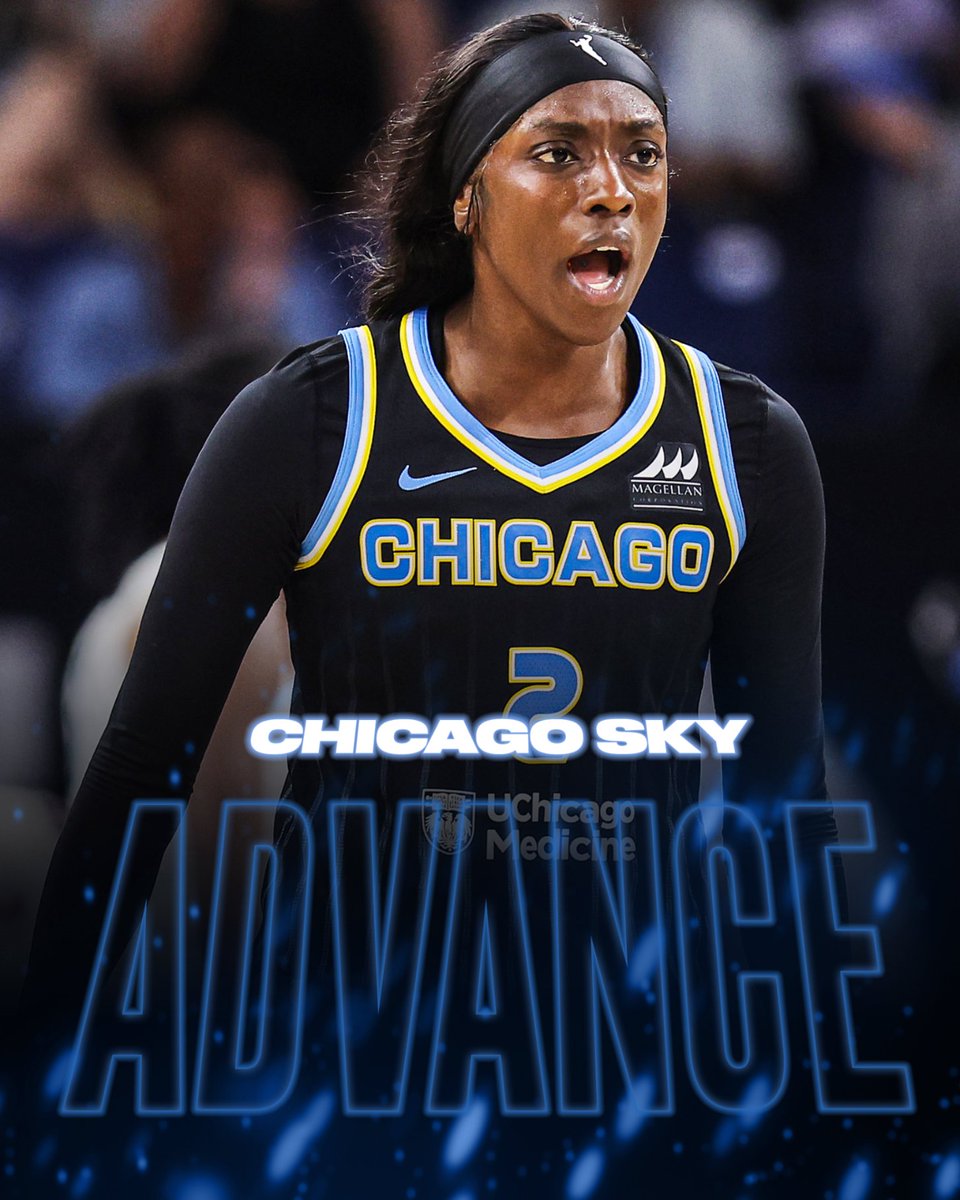 espn's tweet photo. SEMIFINALS BOUND‼️ 

The defending champs @chicagosky take a must-win Game 3 in New York to advance in the #WNBAPlayoffs 👏 https://t.co/XVTi5DP99i