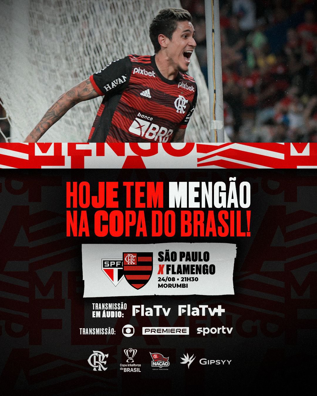 Flamengo on X: HOJE TEM MENGÃO NA SEMIFINAL DA COPA DO BRASIL! Às 21h30, o  Mais Querido enfrenta o São Paulo, no Morumbi, no jogo de ida! Vamos com  tudo! 💪 #SAOxFLA #