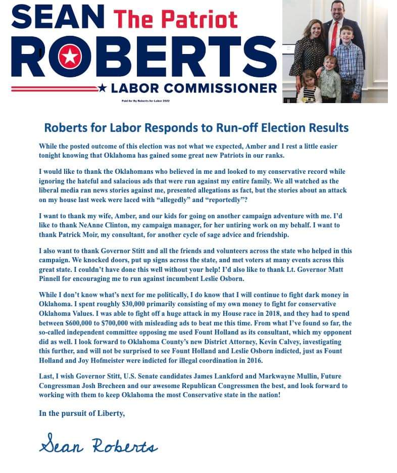 RepRoberts's tweet image. Roberts for Labor Responds to Run-off Election Results