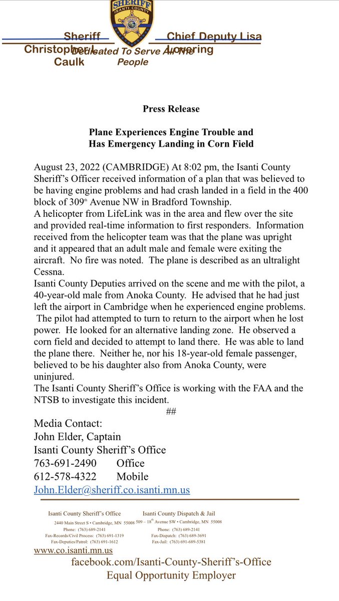 Isanti County Sheriff's Office (@isantimnsheriff) on Twitter photo 