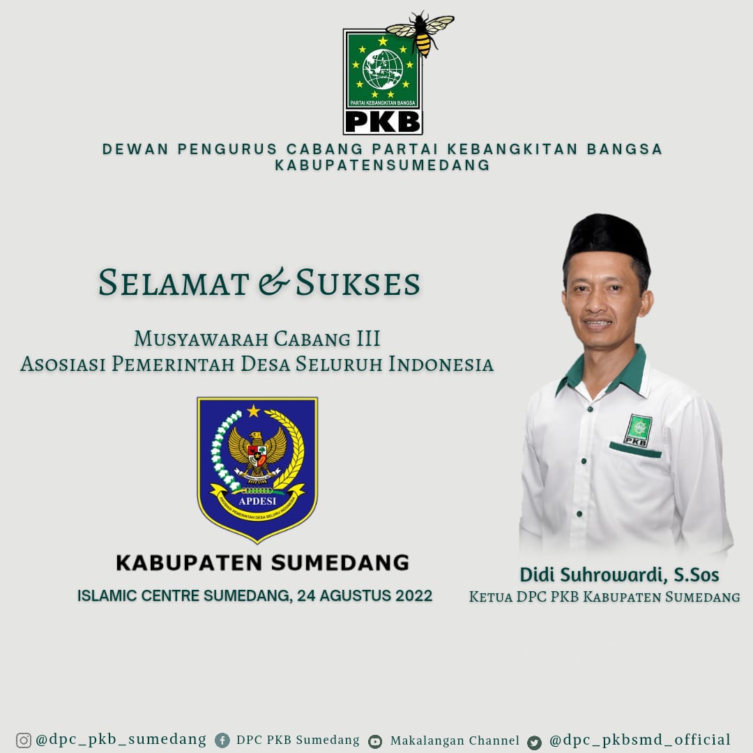 dpc_pkbsmd's tweet photo. Dewan Pengurus Cabang Partai Kebangkitan Bangsa Kabupaten Sumedang mengucapkan Selamat dan Sukses atas terselenggaranya Musyawarah Cabang III Asosiasi Pemerintah Desa Seluruh Indonesia (APDESI) Kabupaten Sumedang

@didisuhrowardi @dadisopandi78 @dpwpkbjabar @DPP_PKB @cakimiNOW https://t.co/RaVEmvJoAI