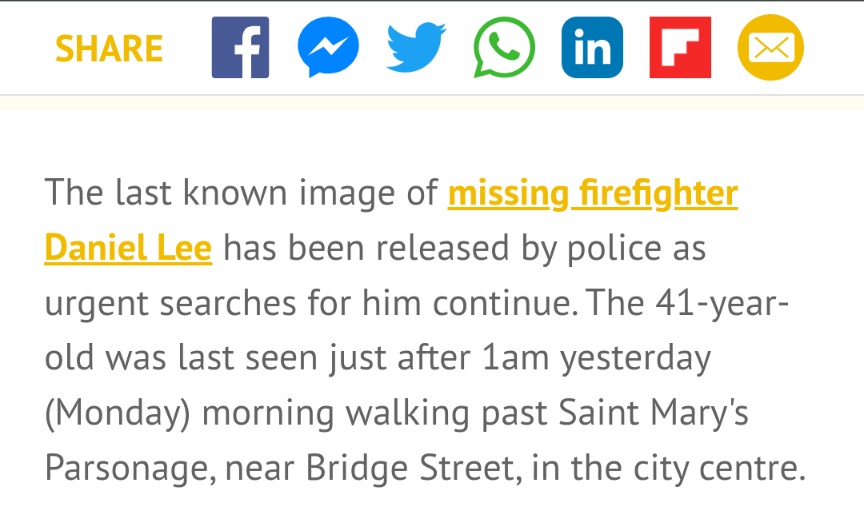 lostplanetearth's tweet photo. #Lastknown image of @Missing🆘 #firefighter #DanielLee #released by #police #urgent #searches continue. 41-year-old #lastseen⚡ just after 1am (#Monday) #morning walking past #SaintMarys #Parsonage near #BridgeStreet #citycentre. #Manchester #Ukmissing
https://t.co/cxj5fSGYqy https://t.co/G5PF2RlYrc