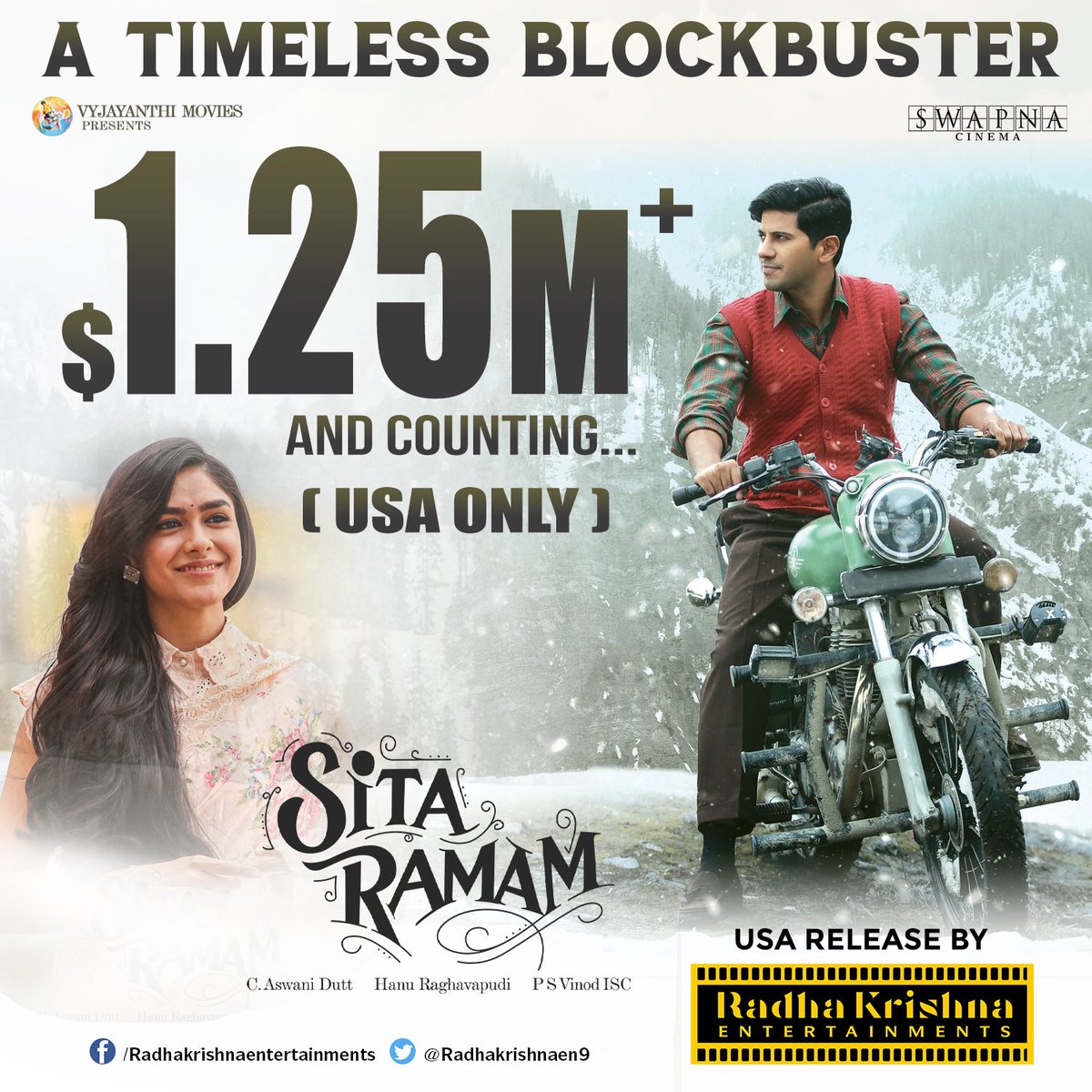 T2BLive's tweet photo. #SitaRamam Crossed $ 1.25 M in USA https://t.co/RqMbLPoPax