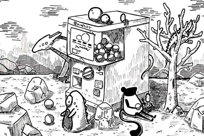 テーマ『遺物 ガチャガチャ?』
昨日の投稿を、ペンだけで描いたイラストです。
#私の絵柄が好みって人にフォローされたい #1日1絵 #一日一絵 #絵練習 #イラスト練習 #イラスト #絵描きさんと繋がりたい #イラスト好きな人と繋がりたい #art 