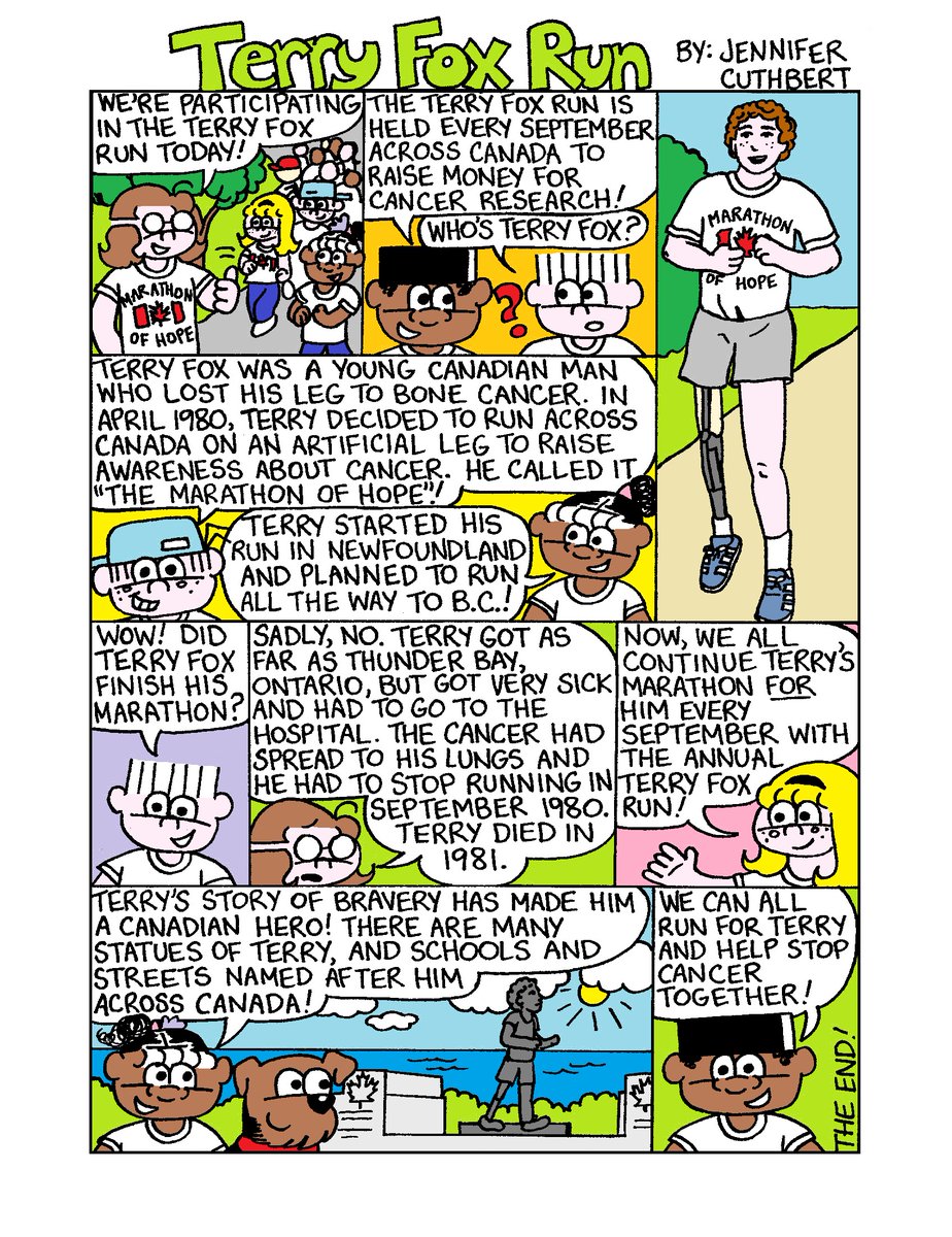 Lollipop_Comics's tweet photo. Lollipop and friends #RunforTerry in this special Sunday Comic of the Week! #TerryFox #TerryFoxRun #MarathonofHope #adventuresoflollipop #kids #kidlit #kidscomics #indiecomics #Canada https://t.co/7gHsbVDs1d
