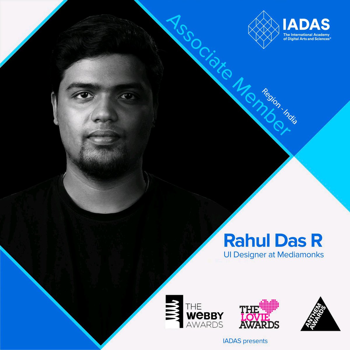 rahuldaslr's tweet photo. HI Folks Here I am declaring the thrilling news!I have been selected as an Associated member IADAS ( The International Academy of Art and Science, This is a really great honor and milestone for me! IADAS presents @TheWebbyAwards @lovieawards @anthemawards
 https://t.co/AojIB5HZSq https://t.co/7MgcB3lrD3