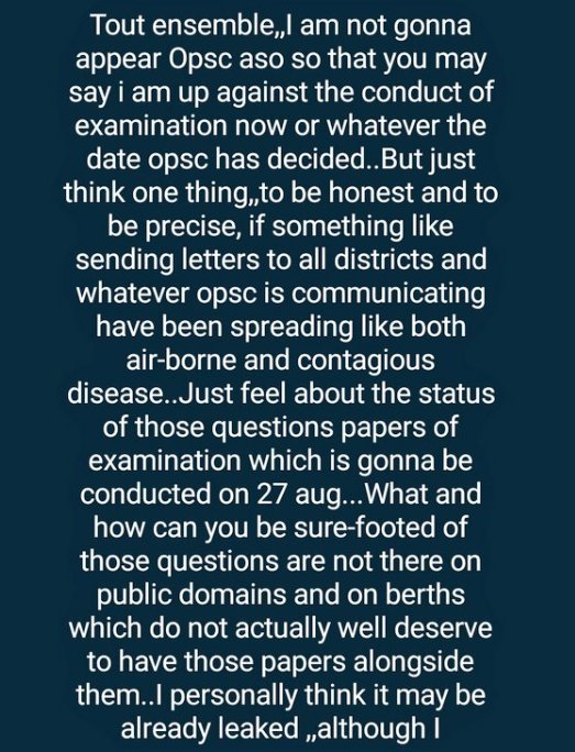 swapna1122's tweet photo. Opsc should  think about it.. How is it possible  of spread Confidential letter  mobile to mobile..What kind of  security???what about question paper?? Is it still safe?? @satyajitips88 @CMO_Odisha @SecyChief 
#POSTPONEOPSCASOEXAM https://t.co/HJ1rLl8Y93