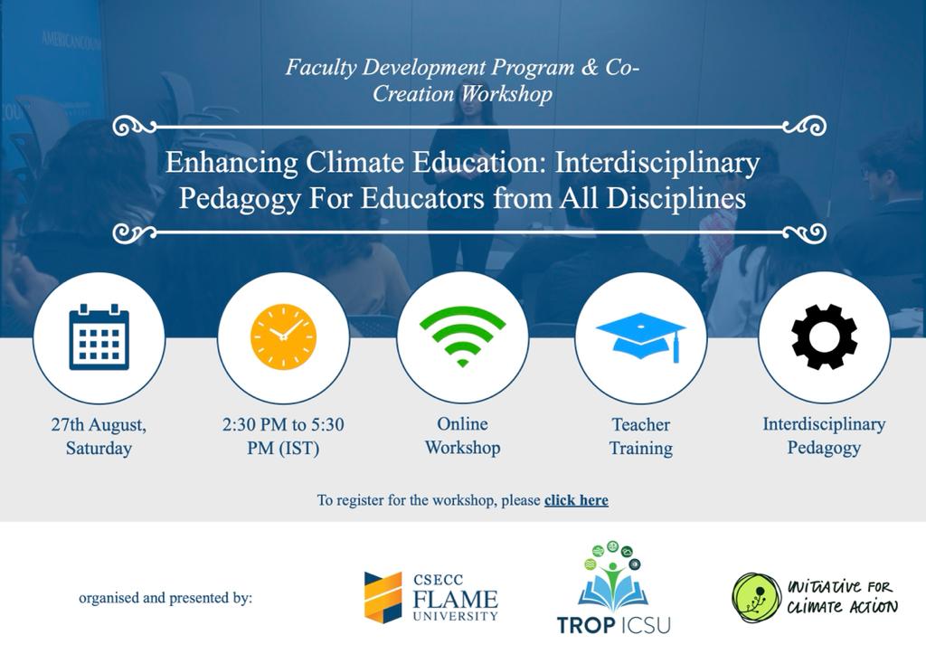DrGSooz's tweet image. Educators interested in climate change? Access teaching resources and build networks at our online workshop (27th Aug). Sign up here to get involved: bit.ly/3wn5YRG @tropicsu @azimpremjiuniv
@Initiative4CA @shashwatdc @AbhayrajNaik @JayantiRm @FLAMEUniversity