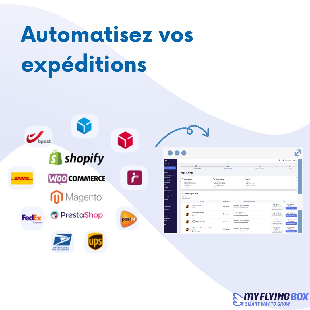 myflyingbox's tweet photo. Connect your #marketplace to a #shipping #platform and automate your #shipments 🚚

➡️Benefit from a carrier comparator 
➡️Choose your shipping method for the best prices
➡️Print your shipping labels in 1 click without leaving your back office

https://t.co/PFw84Nm5Ww https://t.co/VOhHiQnFOX