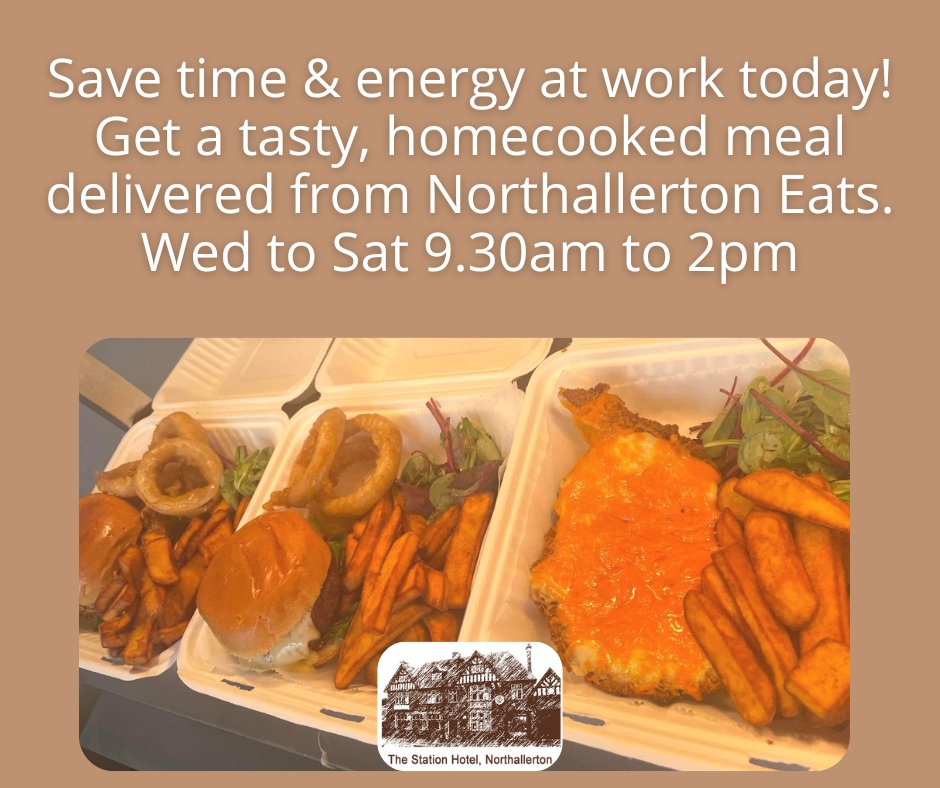 Save time &amp; energy at work today! Get a homecooked lunch delivered from Northallerton Eats. Fab range incl Parmo, Burgers, Buttermilk Fried Chicken &amp; much more! stationhotelnorthallerton.co.uk #Northallerton #restaurant #pub #takeaway #lunch #breakfast #veganoptions #northallertoneats