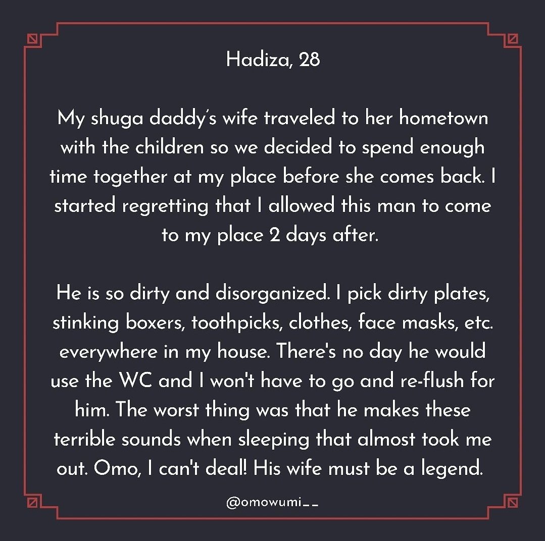 Ryx_8k's tweet photo. -Ladies share their worst Shuga Daddy experiences. Worth reading. 
Read thread and share ✨️. https://t.co/hedhpFGOt0