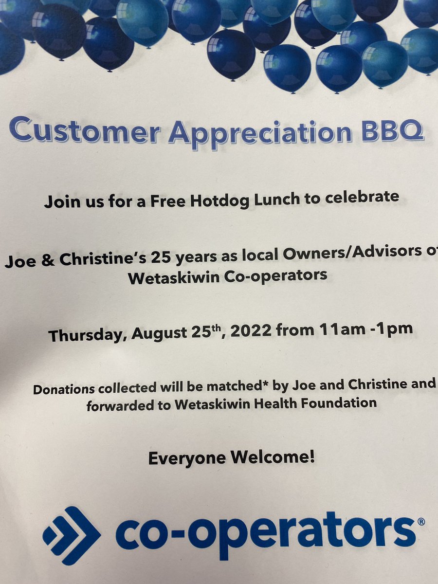 khilhorst5's tweet photo. Looking forward to stopping by @CooperatorsJoe in @wetaskiwincity on Thursday for a hotdog lunch to celebrate #25years #congrats #smalltown #customerappreciation #matchingdonations https://t.co/R45DiUFHC1