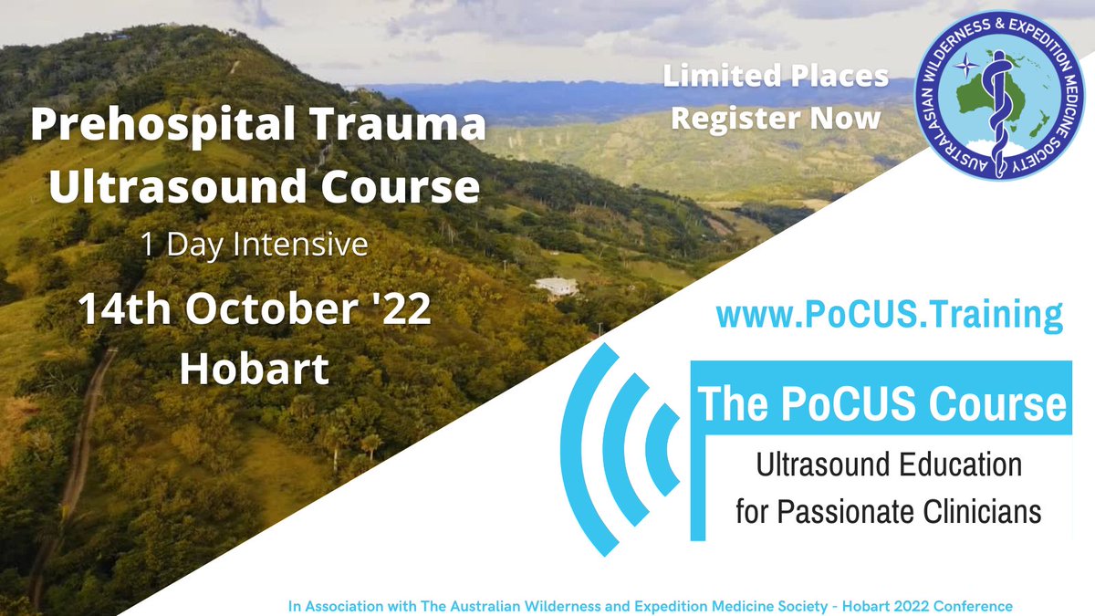 The PoCUS Course (@thepocuscourse) on Twitter photo We are excited to be hosting our first ever PoCUS Course in Tasmania This October with <a href="/AWEMSofficial/">Australasian Wilderness & Expedition Medicine Soc.</a>
The Aus Wilderness and Expedition Medicine Society for their 2022 Annual Conference We are excited to be hosting our first ever PoCUS Course in Tasmania This October with <a href="/AWEMSofficial/">Australasian Wilderness & Expedition Medicine Soc.</a>
The Aus Wilderness and Expedition Medicine Society for their 2022 Annual Conference