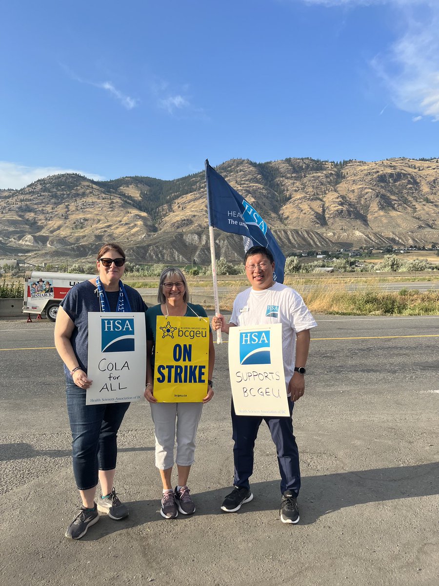 At the <a href="/bcgeu/">BCGEU</a> picket line in Kamloops with a fellow <a href="/hsabc/">HSABC</a> member.  We got lots of support from drivers and truckers on the Trans-Canada Highway as flags from both unions waved proudly side-by-side.