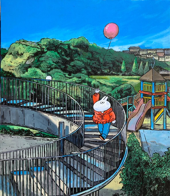 旅立ち(変わった形の階段描きたかっただけの絵) 