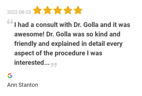 golla_center's tweet photo. New 5.0-star Review: "I had a consult with Dr. Golla and it was awesome! Dr. Golla was so kind and friendly and... https://t.co/1xAqVr7UCJ