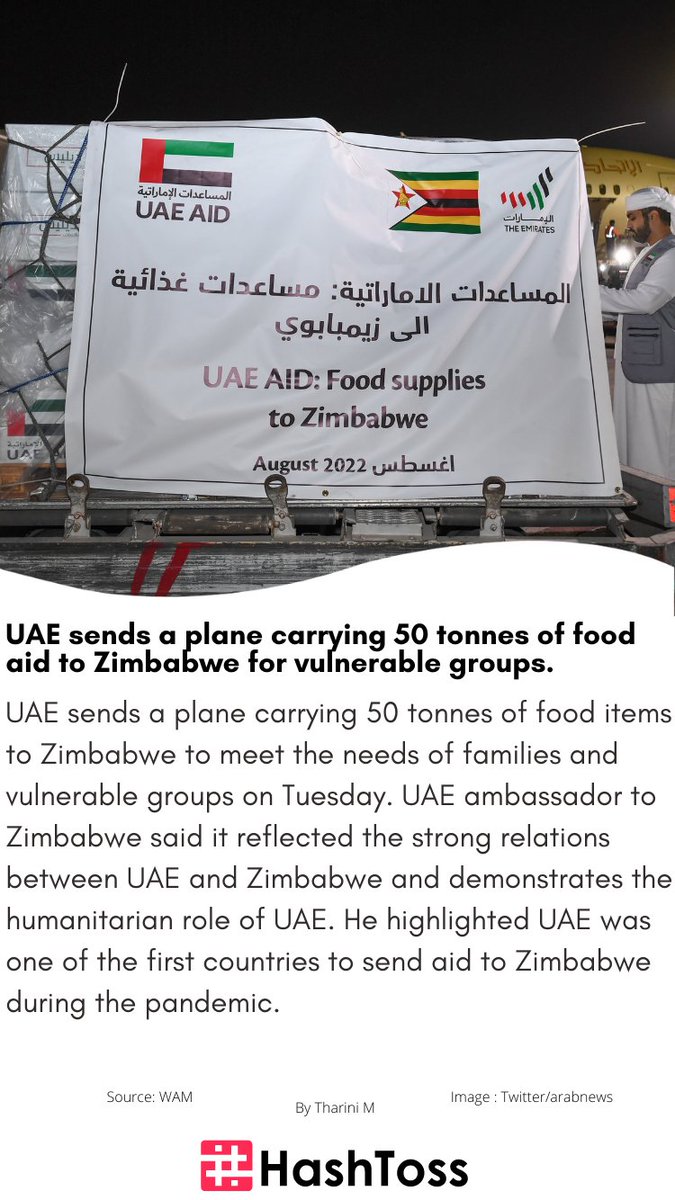 hashtoss's tweet photo. UAE sends a plane carrying 50 tonnes of food aid to Zimbabwe for vulnerable groups.

Read more: https://t.co/rmJ0aBW1Lw

#EMIRATES #GOVERNMENT #AID #MEDICAL #PLANE #TONNES #SUPPORT #ZIMBABWE #HUMANITARIAN #ROLE #PANDEMIC #NEWS #DUBAI #UAE https://t.co/ZiP8APnxrH