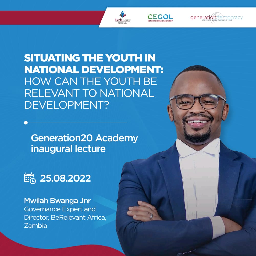 martinnsondole's tweet photo. This coming 25th August 2022 @bwalolikule_net @CegolMalawi @IRIGenDem has organised a #Generation20 Academy inauguration lecture on Youth Relevance in National Development to be facilitated by leader @MwilaChriseddy, can't wait to be imparted with some knowledge on this topic. https://t.co/RRfpZS6Qtu