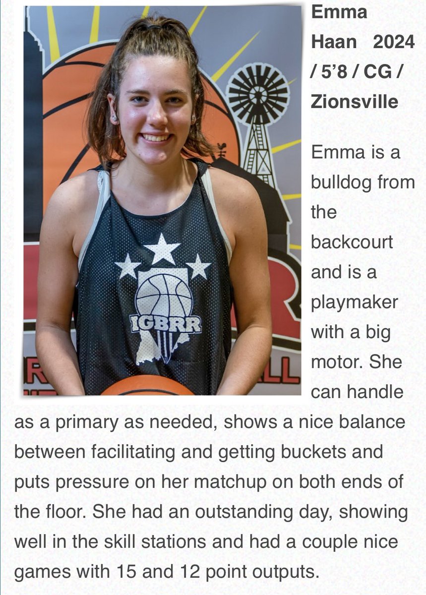 Thank you <a href="/coachbeckett/">IGBRR Hoops</a> for taking the time to recognize <a href="/emmahaan13/">Emma Haan</a> for her play with and against the best in the state.