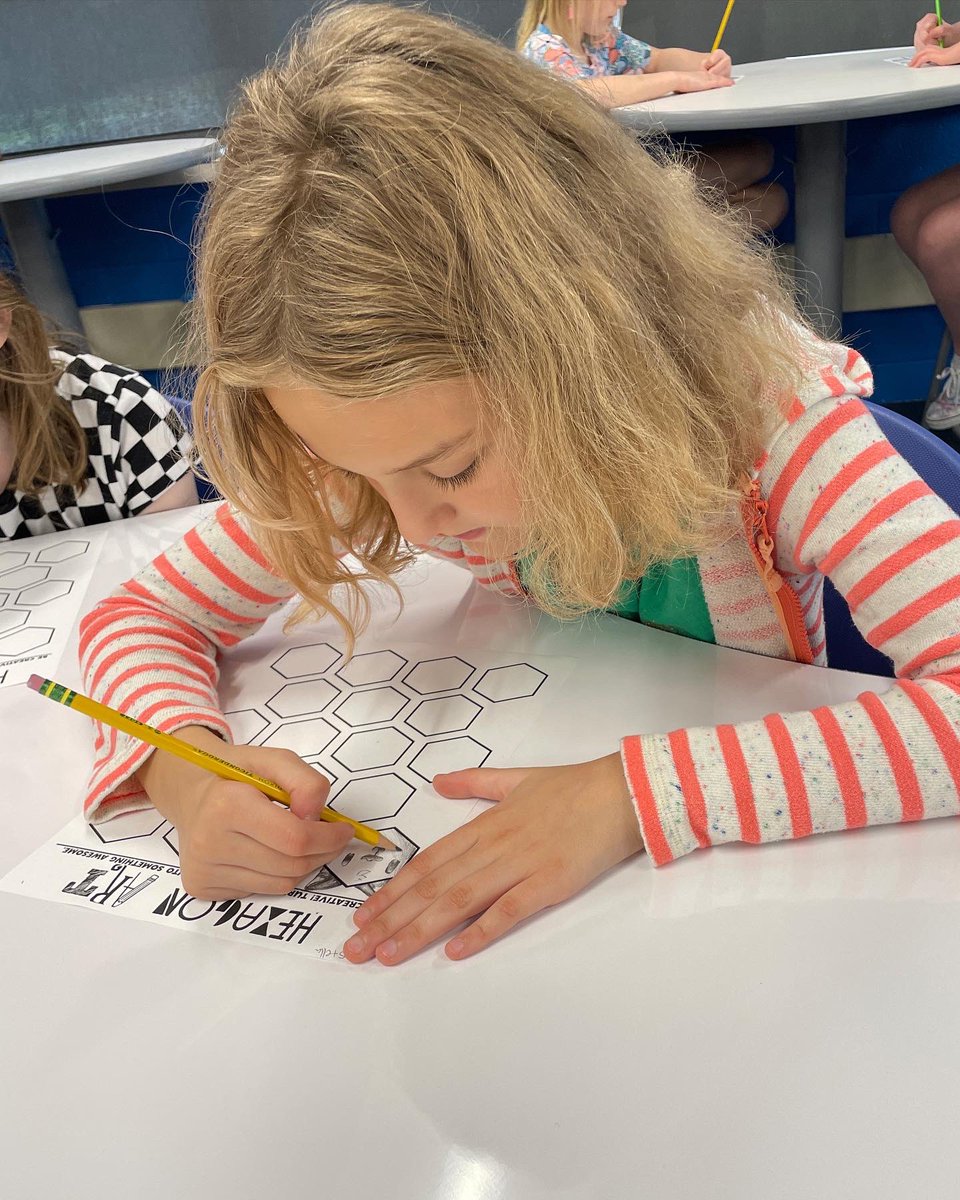 After reading, This is NOT a box, student designed hexagons that weren’t hexagons for our first design thinking project. Student will be selecting one to create into a class mural to show how all of our ideas fit together as a class family. #Microschool #learningonthecliff