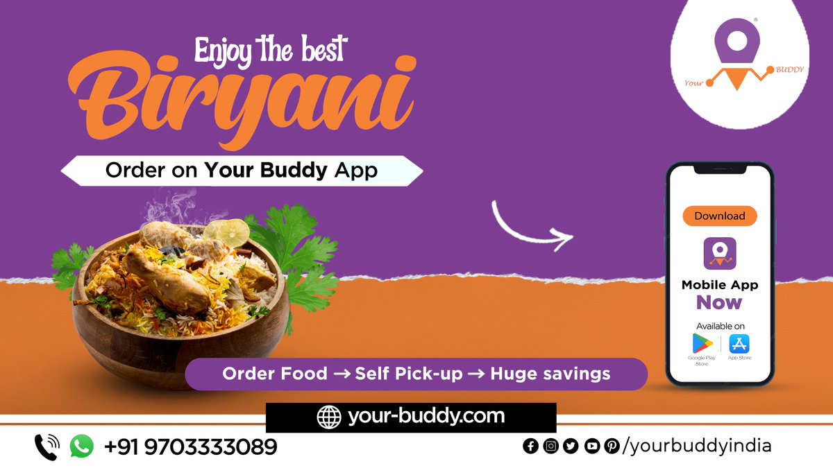 yourbuddyindia's tweet photo. Enjoy the best biryani order on Your Buddy app.
Download Now : https://t.co/AslQu0FMXn
#yourbuddy #food #hyderabadfoodlover #hyderabadfood #yourbuddy #orderingfoodapp #orderingfood #takeawayorder #pickuporder #ordernow #downloadnow https://t.co/sRtFAOBYw3