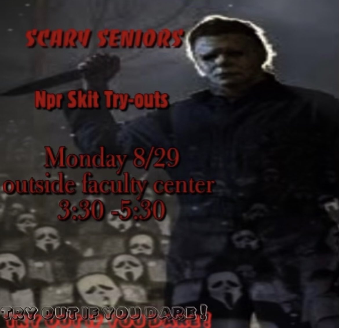 Calling all SENIORS! class of 2023 are you ready for skit? Now is ur time to mark your calendars for tryouts starting Monday! 👻🕺🏽 See you there!!!