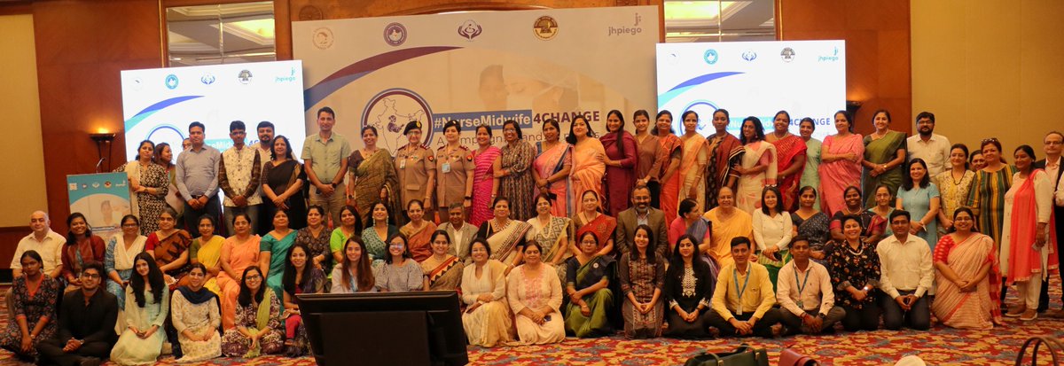 Prof (Dr) Roy K George- National President TNAI and Dr. T Dileep Kumar- President Indian Nursing Council along with the delegates on the one year celebration of #NurseMidwife4Change initiative by Jhpiego supported by INC, TNAI, AIGNF and SOMI