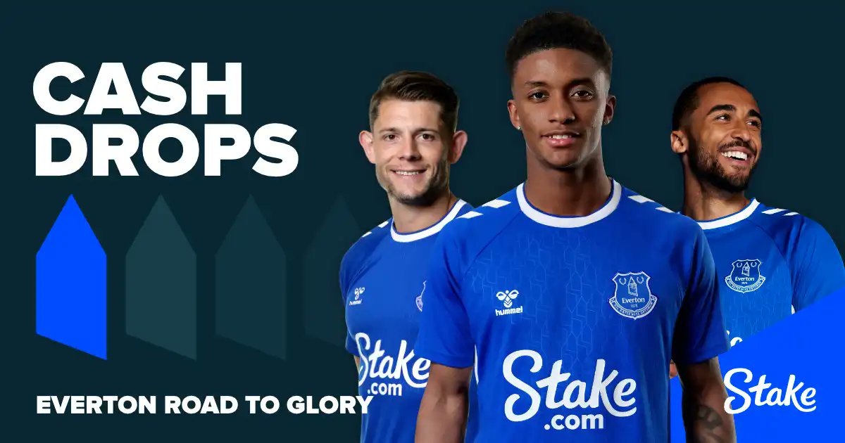 Stake's tweet photo. Everton Road to Glory Cash Drops 💰

Here's the first of two bonus drops thanks to @Everton's win in the #CarabaoCup 🤑

Code: evertonrtg1
Value: $10
Requirements: $5,000 wagered in the last 7 days
Total Drop Limit: $25,000

Under settings, go to offers &amp; redeem the bonus drop 💧 https://t.co/A85W2LWIeT