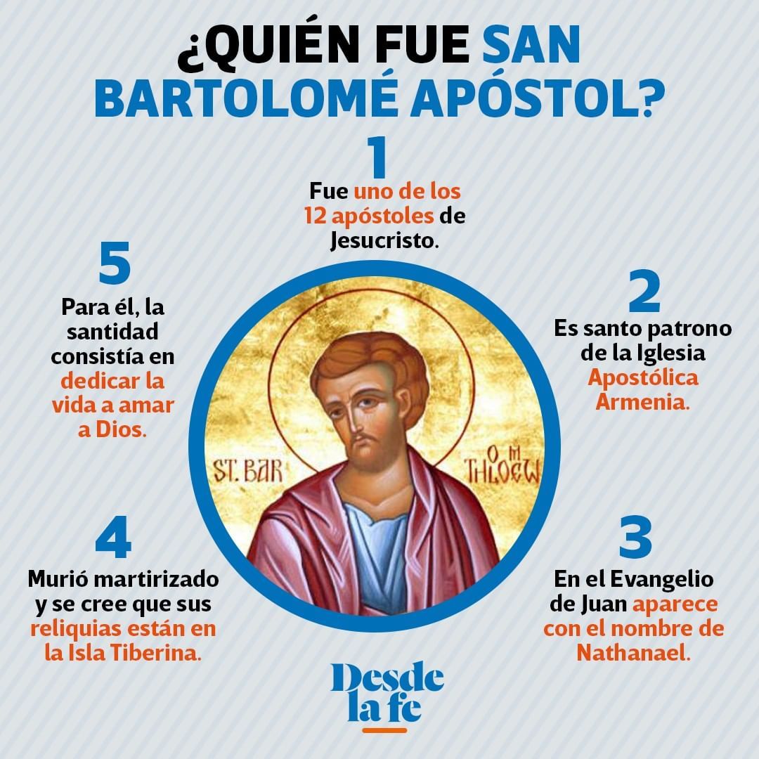 Este 24 de agosto celebramos a #sanBartolomé, uno de los 12 apóstoles de Jesús. Esto es lo que debes de saber sobre él. 👇