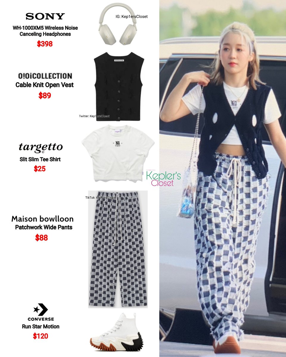 Kep1ersCloset's tweet photo. {ICN ✈ Australia &amp; Yujin Birthday Vlive}

#Hikaru is wearing:

🔹#Sony WH-1000XM5 Wireless Noise Canceling Headphones $398
🔹#OiOiCollection Open Vest $89 
🔹#Targetto T-Shirt $25
🔹#MaisonBowlloon Wide Pants $88
🔹#Converse Run Star Motion $120

© for image: @0312_kirakira https://t.co/oQNM02cSRO