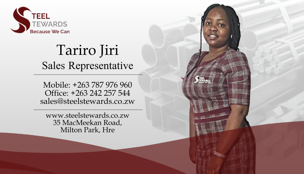 StewardsSteel's tweet photo. #meettheteam 
Meet our Sales Representative Tariro Jiri

#steel #fixing #deformedbars #cuttingandbending #assemblingandfixing #steelzimbabwe #steelzimbabwe #steelstewards https://t.co/TYmFh0PIe2