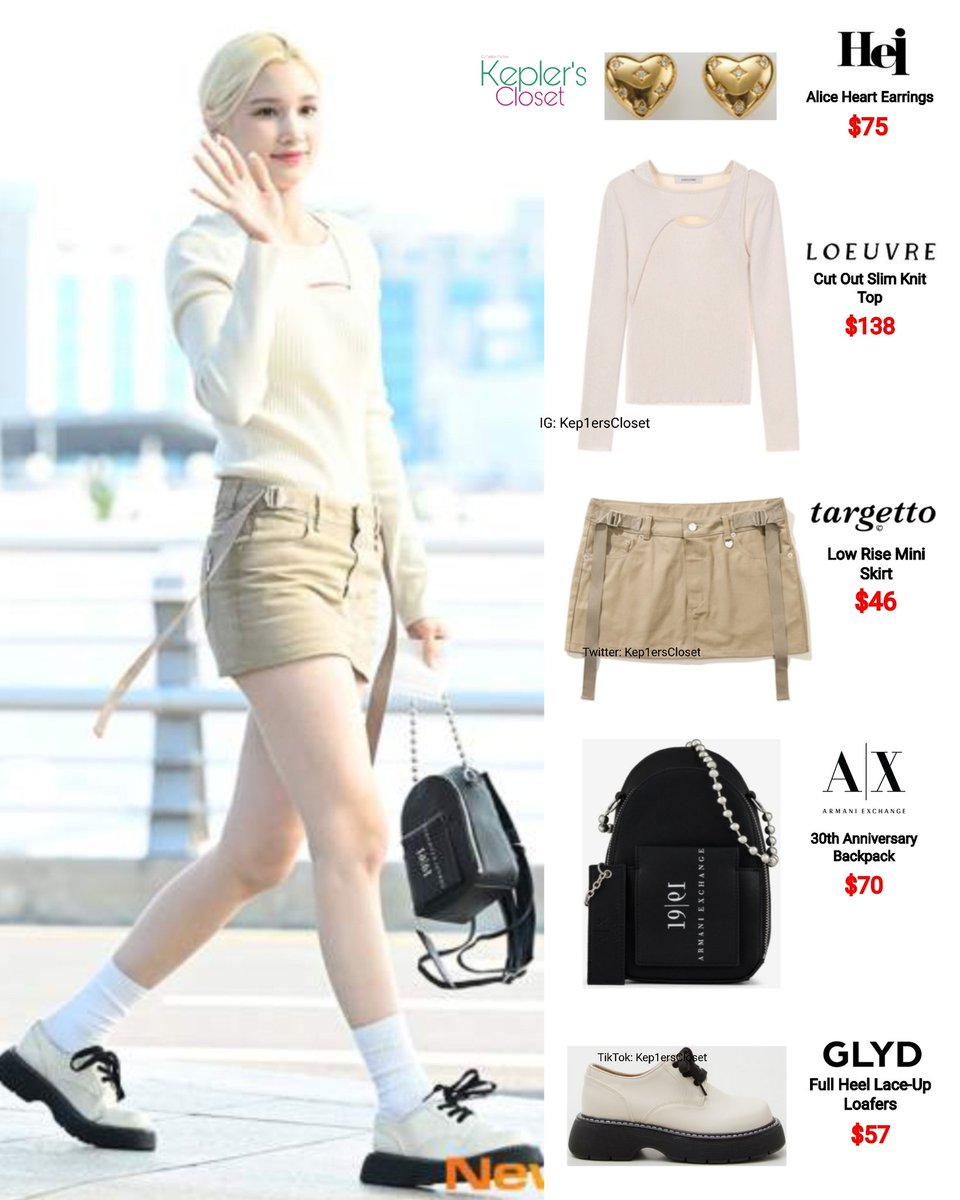 Kep1ersCloset's tweet photo. {ICN β Australia & Yujin Birthday Vlive}
#Bahiyyih is wearing:
πΉ#Hei Alice Heart Earrings $75
πΉ#Loeuvre Cut Out Slim Knit Top $138
πΉ#Targetto Low Rise Mini Skirt $46
πΉ#ArmaniExchange 30th Anniversary Backpack $70
πΉ#GLYD Full Heel Lace-Up Loafers $57
#JusticeForKep1er https://t.co/yEJtu7WYu3