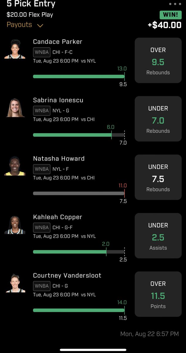 Thepropguy1's tweet photo. Another one!! hit every game these playoffs!! 🔥✅ #GamblingTwitter #PrizePicksWNBA #PrizePicks https://t.co/0lqG6385ha