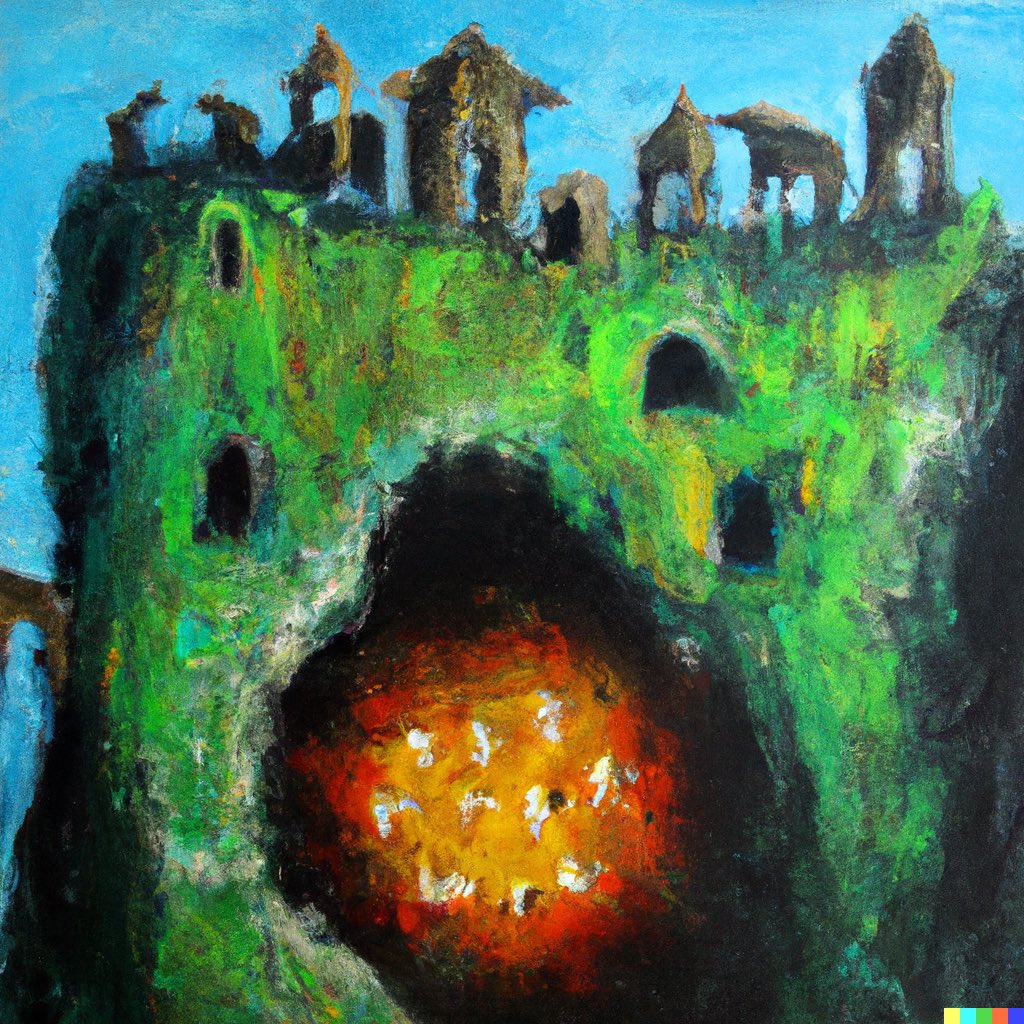 dalletron's tweet photo. Mole kingdom, castle, underground cavern, oil painting https://t.co/m6senF68Lr