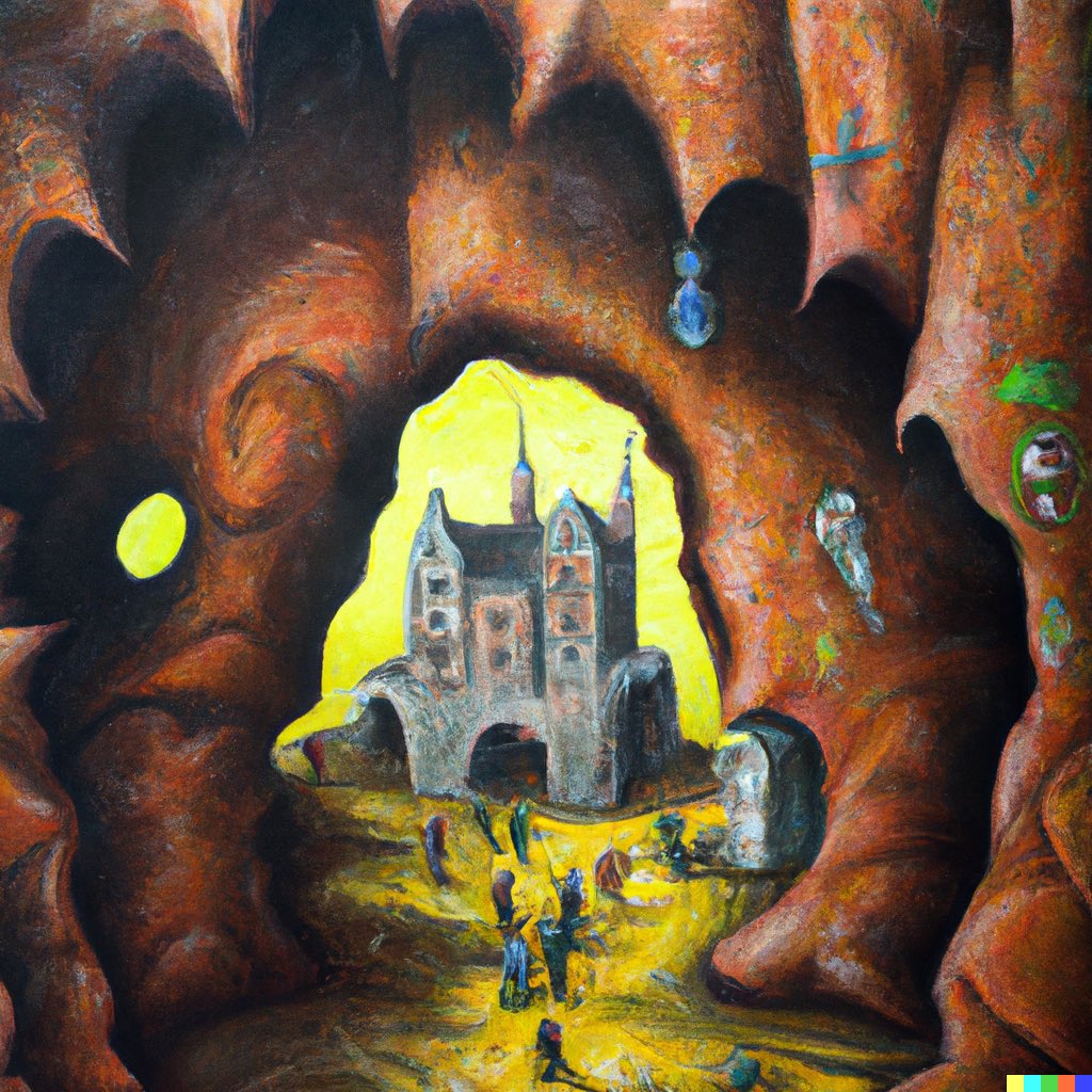 dalletron's tweet photo. Mole kingdom, castle, underground cavern, oil painting https://t.co/m6senF68Lr