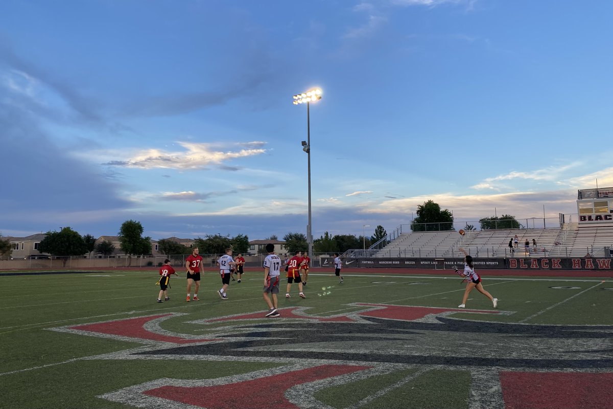 HHSGirlsFlag's tweet photo. Really proud of our Unified kids tonight.  First game in three years.  Duane had an amazing Pick 6!  It was also great seeing our QB Catarina connecting with coach Jenny Todd.  Jenny was our GFF QB in 2019 and played 4 years of Unified. They even played some catch after the game. https://t.co/Lq6dIRb8B0