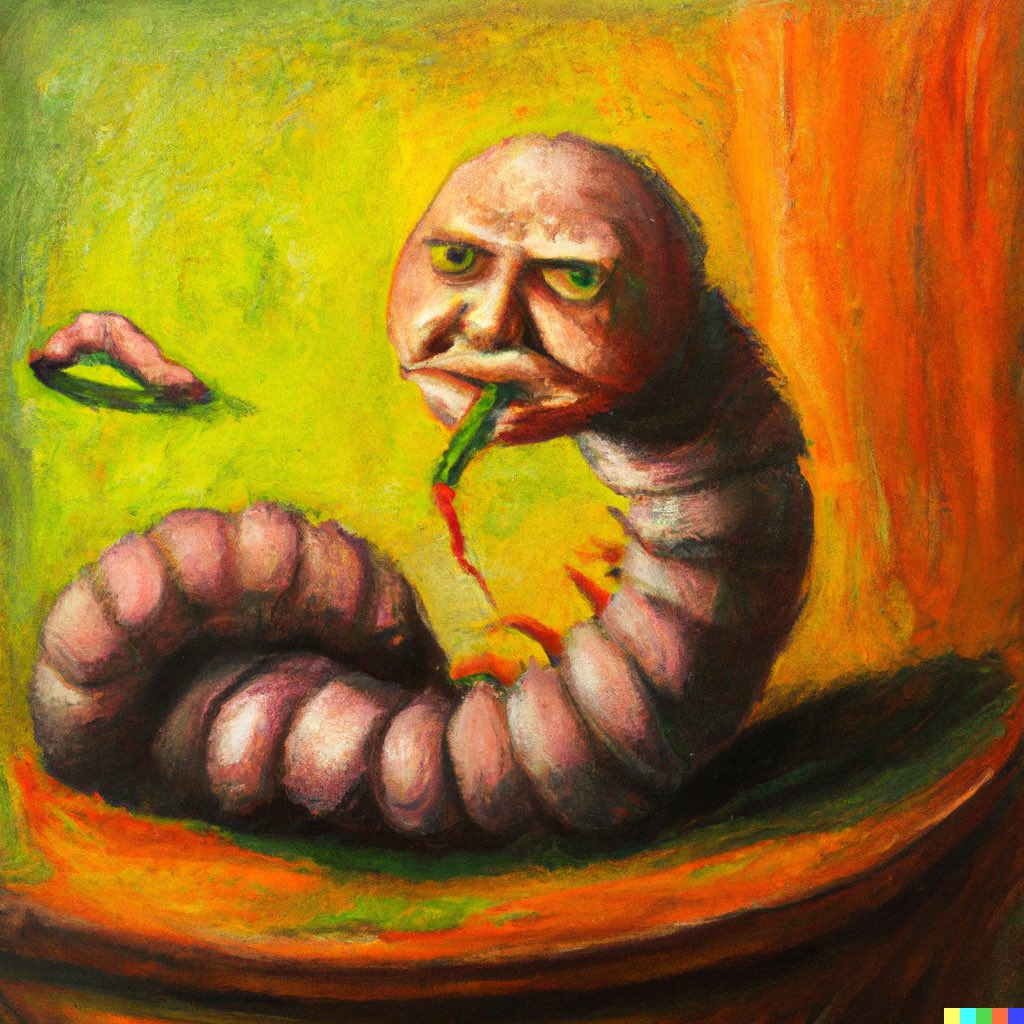 dalletron's tweet photo. Worm lawyer, oil painting. https://t.co/yeM8hJLvlO