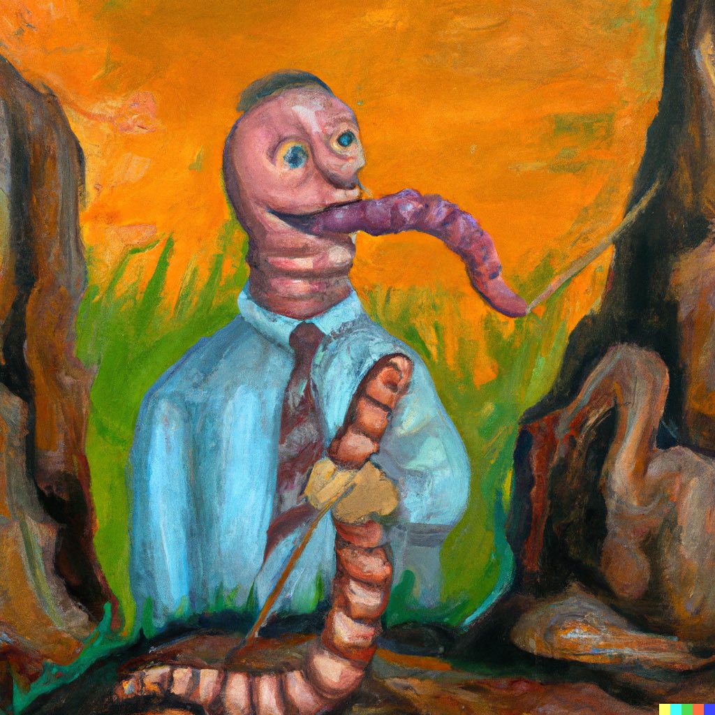 dalletron's tweet photo. Worm lawyer, oil painting. https://t.co/yeM8hJLvlO