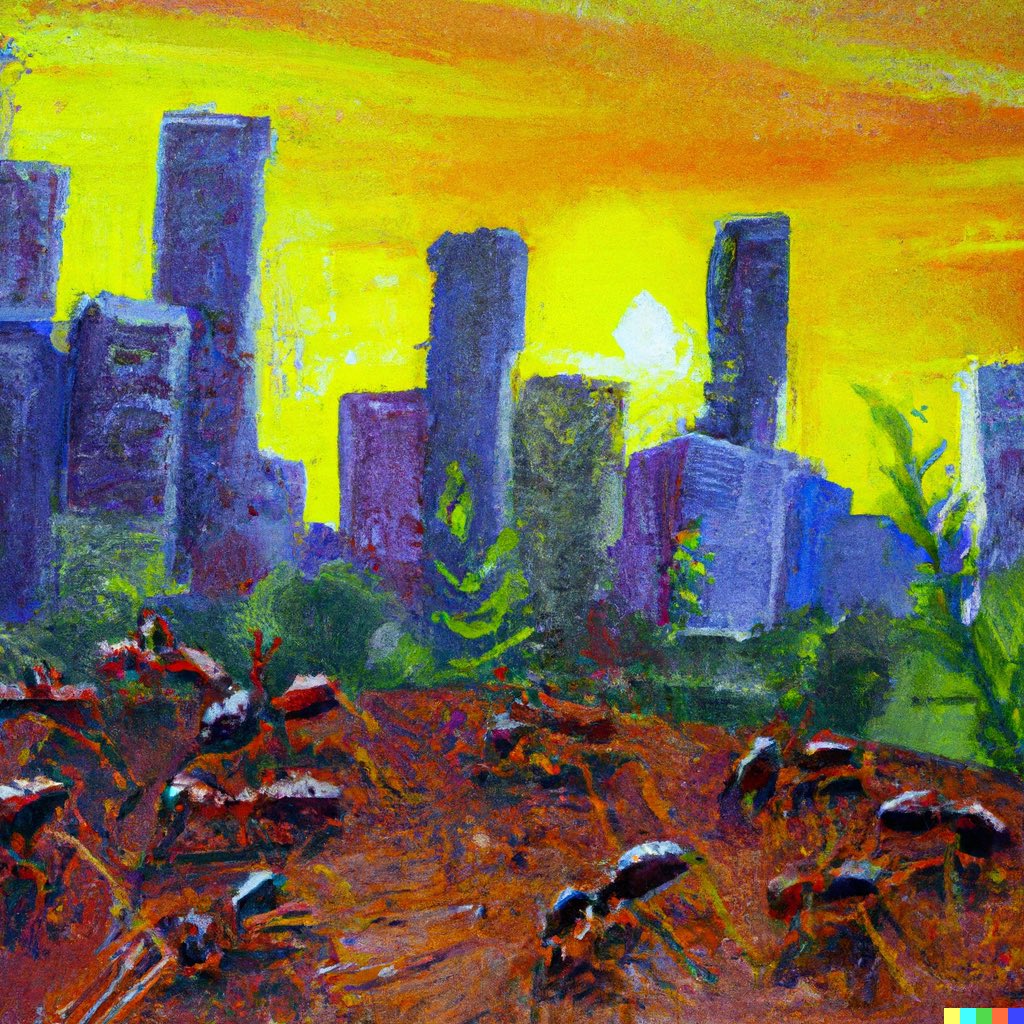 dalletron's tweet photo. Ant city, oil painting. https://t.co/nRh9XsKcRY