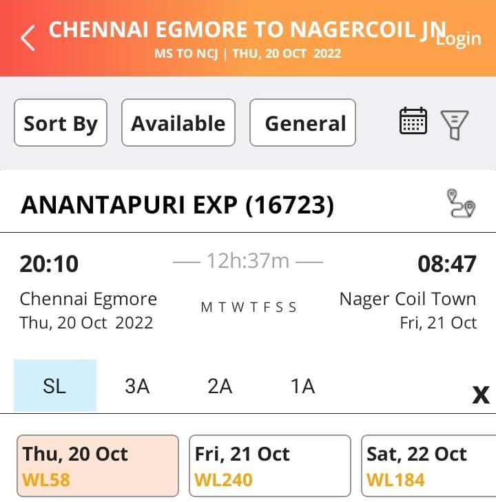 kulitturai's tweet photo. SBC-NCJ regretted on 22 oct, MS-south trains WL 200+ for oct 21, 22 &amp; 25. Sir @AshwiniVaishnaw Pls announce Diwali festival special trains in advance for benefit of pax @PMOIndia @raosaheboffice @GMSRailway @SWRRLY @TVC138 @TN_RailNews @office_murugan @annamalai_k @MRGandhiNGL https://t.co/xVENxXJsWe