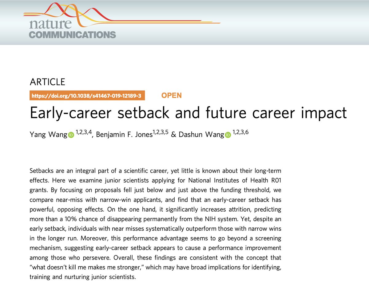 JasonShen's tweet photo. What do Kelly Clarkson, Nietzsche, and a groundbreaking 2019 study in Nature have in common?

They tell us that what doesn't kill you makes you stronger.

No, really. If you've been narrowly rejected for something—a job, a fellowship, funding—buckle up.

I've got good news 🧵 https://t.co/JD8iN4uOSs