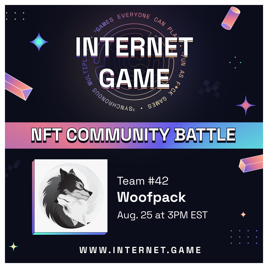 We are proud to announce that we will be participating in a mini-game tournament on August 25th as part of team Woofpack 🐺🐺🐺🐺🐺

All we know is the <a href="/internet__game/">IG Backup</a> team is behind it, so expect CRAZINESS 😜. Let’s have some fun!