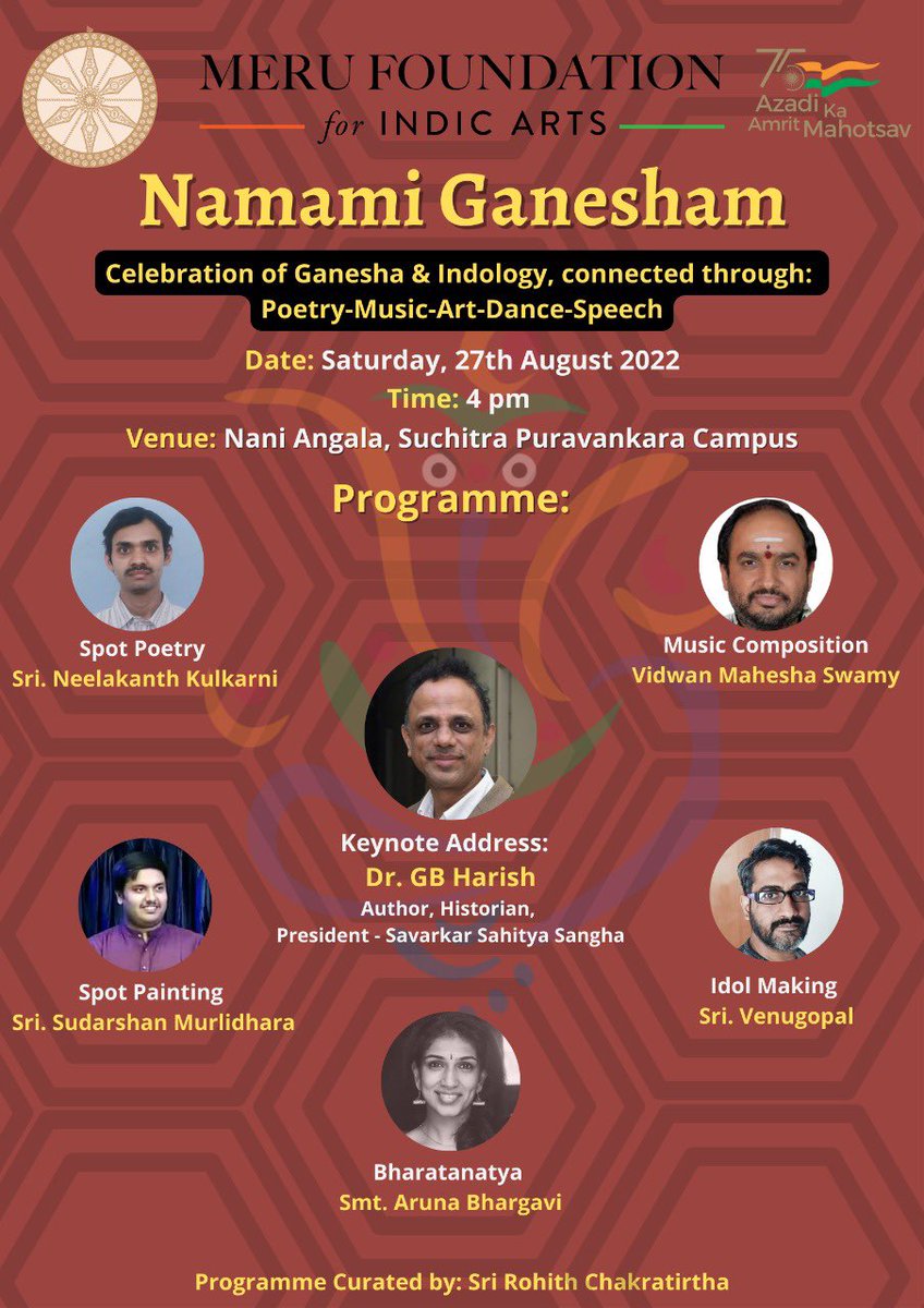 abhiiyengar's tweet photo. A very special pgm dedicated to Ganesha is being organised by @MeruFoundation entry free first come first One of its kind where a poetry, song, sculpture, painting  Bharatanatyam recital followed by a  lecture on Ganesha and Indology at Suchitra #ganesha #support #retweet https://t.co/m50sPcEme3
