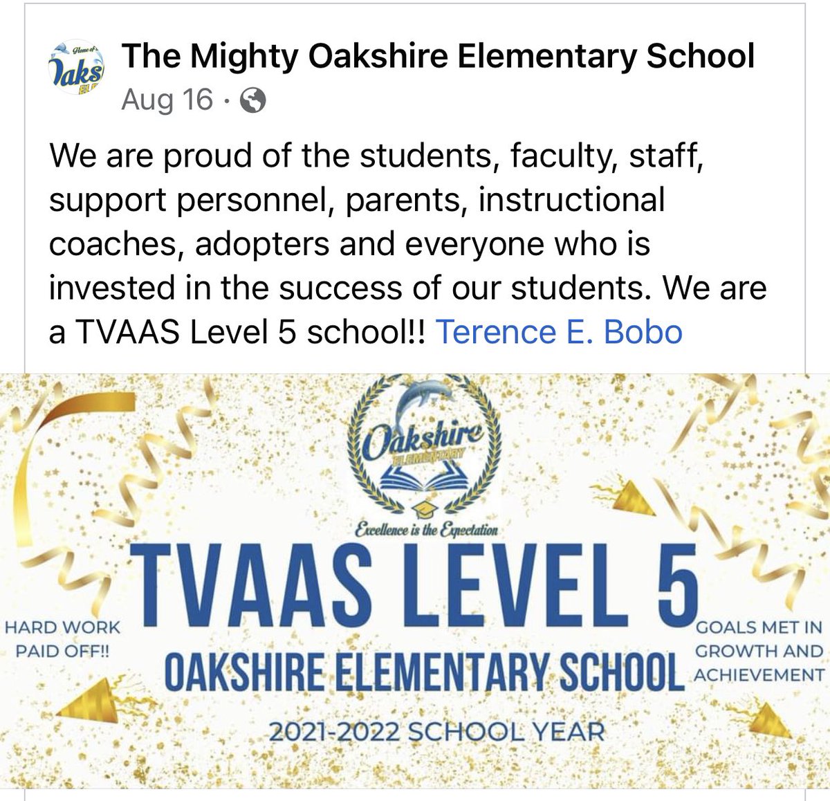 drleoharris's tweet photo. Proud AP and so happy to be under the leadership of Principal Terence E. Bobo ‼️🙌🏾‼️🙌🏾. #themightyoakshiredolphins💙💛🐬
#level5school‼️🙌🏾‼️🙌🏾 #MSCSis901 https://t.co/Ky6PVYO0FE