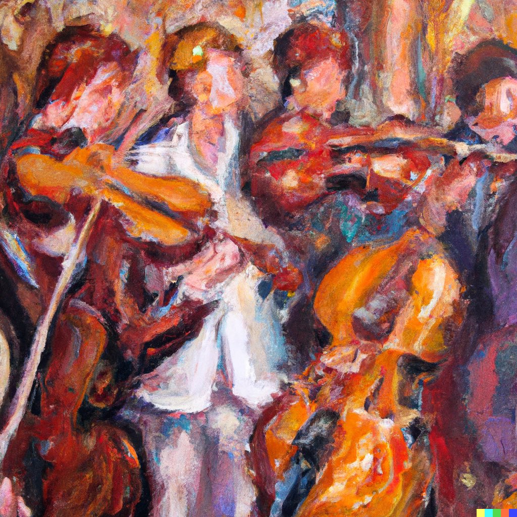 dalletron's tweet photo. Violin party, oil painting. https://t.co/UwqgA4pKeb