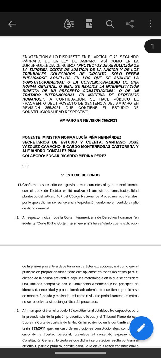 DavidRdgzG's tweet photo. Esto camaradas va a cambiar todo el juego en materia penal, toda vez que considera el proyecto de sentencia, inconstitucional la PRISIÓN PREVENTIVA OFICIOSA.
Transcribo los puntos más relevantes y les comparto el link para que revisen los criterios que se tomaron en cuenta. 🧵 https://t.co/2DXYqntWuw