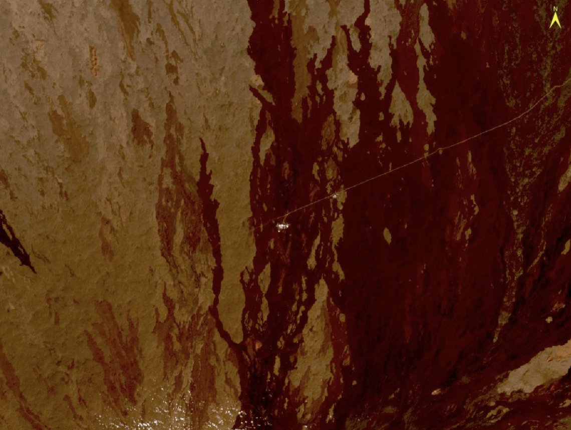 CoalaH2020's tweet photo. Todays #WhereamIWednesday looks like it could be from the surface of the #moon, but we promise you its not!
The scars on the landscape make for an interesting image, can you guessed what caused them?
🤔
📸 - #Sentinel2 
Hint 👇
🌋📡
#EarthObservation https://t.co/r04HIGtdAG