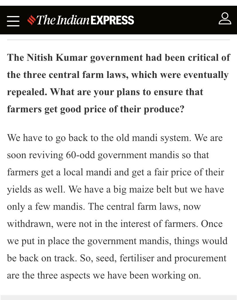 Atamjit_Kisan's tweet photo. To ensure farmers get fair price for their crops,Bihar agriculture minister announces to go back to old Mandi system & revive 60 odd Govt Mandi’s so that the farmers get #MSP. This year there has been draught & Govt is focusing on seed, fertilisers & procurement. @navneetchahal_ https://t.co/CmD64PPepJ